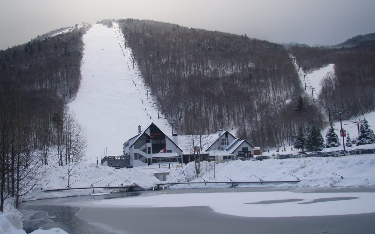 Bear Mountain at Killington - the base lodge and the Outer Limits trail in winter