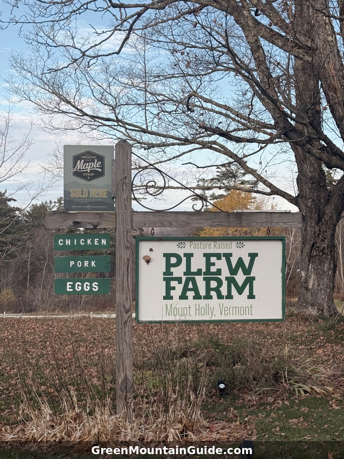 The roadside sign at Plew Farm, Mount Holly